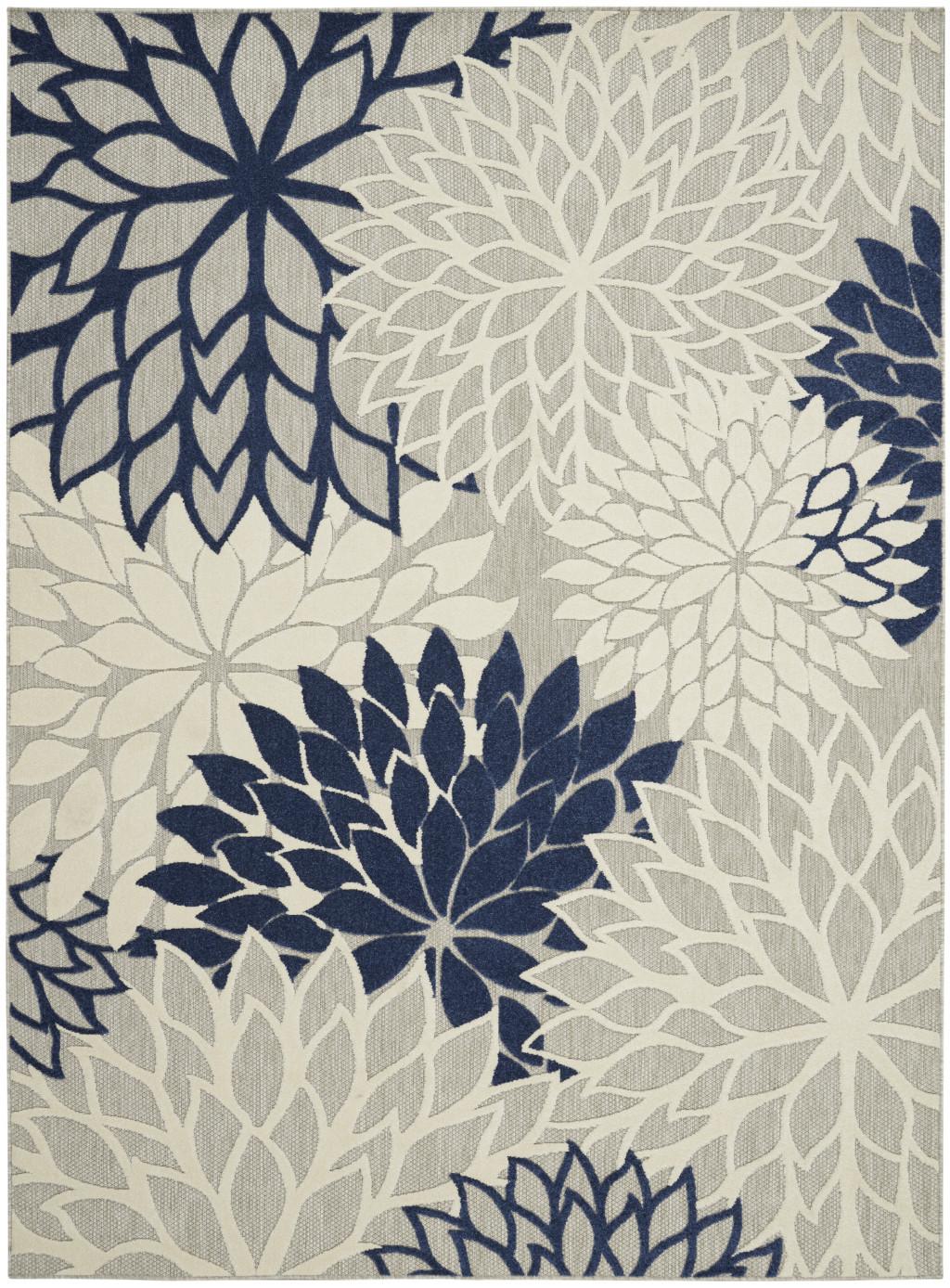7' X 10' Ivory And Blue Indoor Outdoor Area Rug