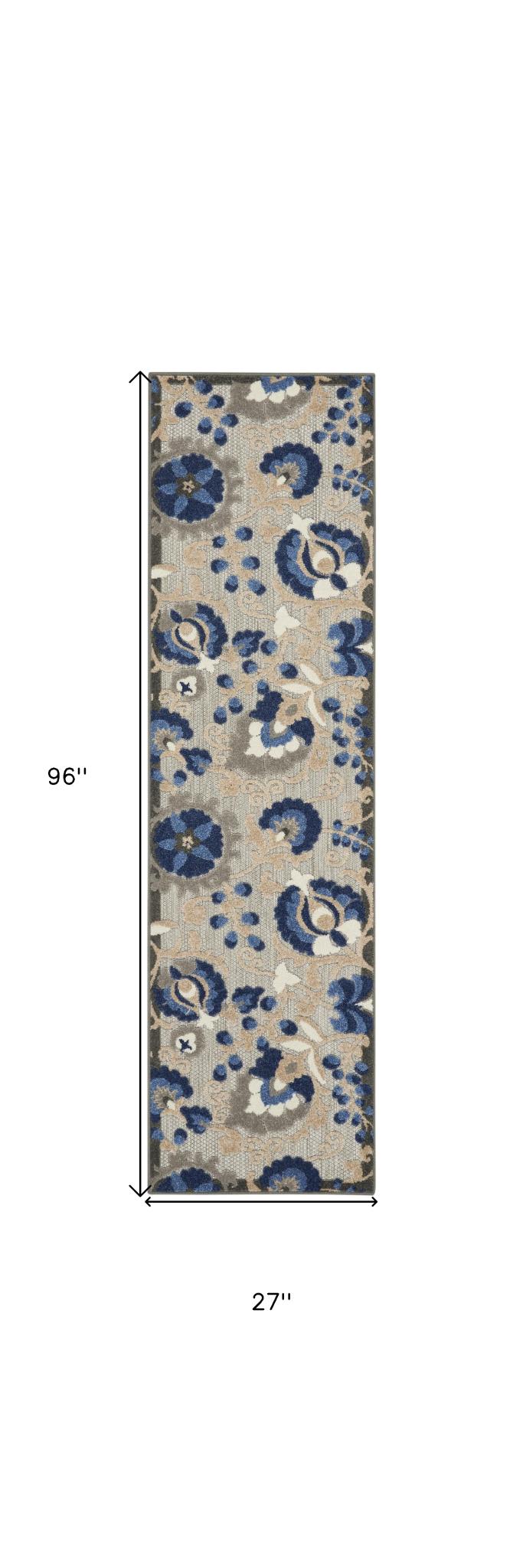 8' Blue And Gray Indoor Outdoor Area Rug