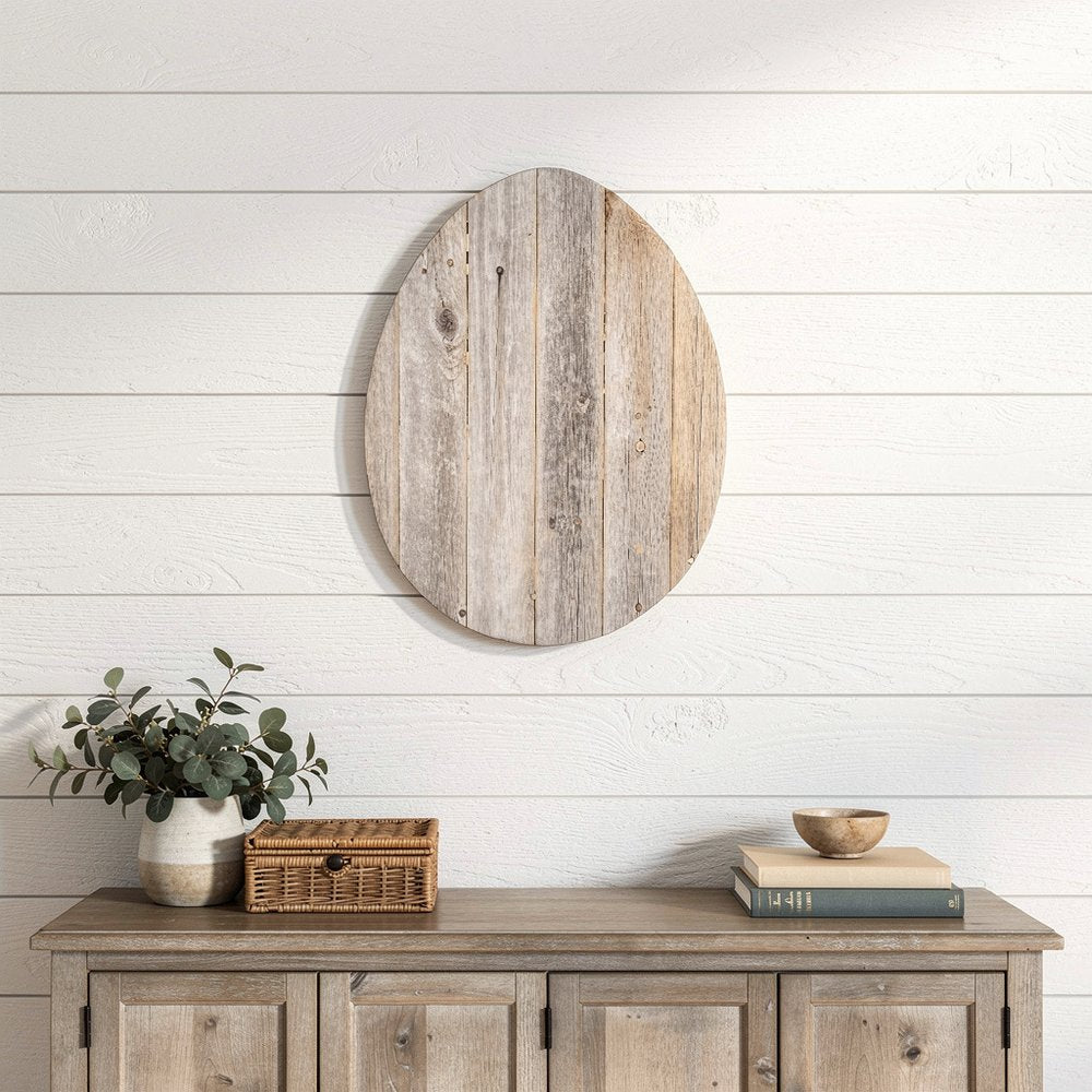12" X 9" Gray Reclaimed Wood Egg Shaped Wall Decor