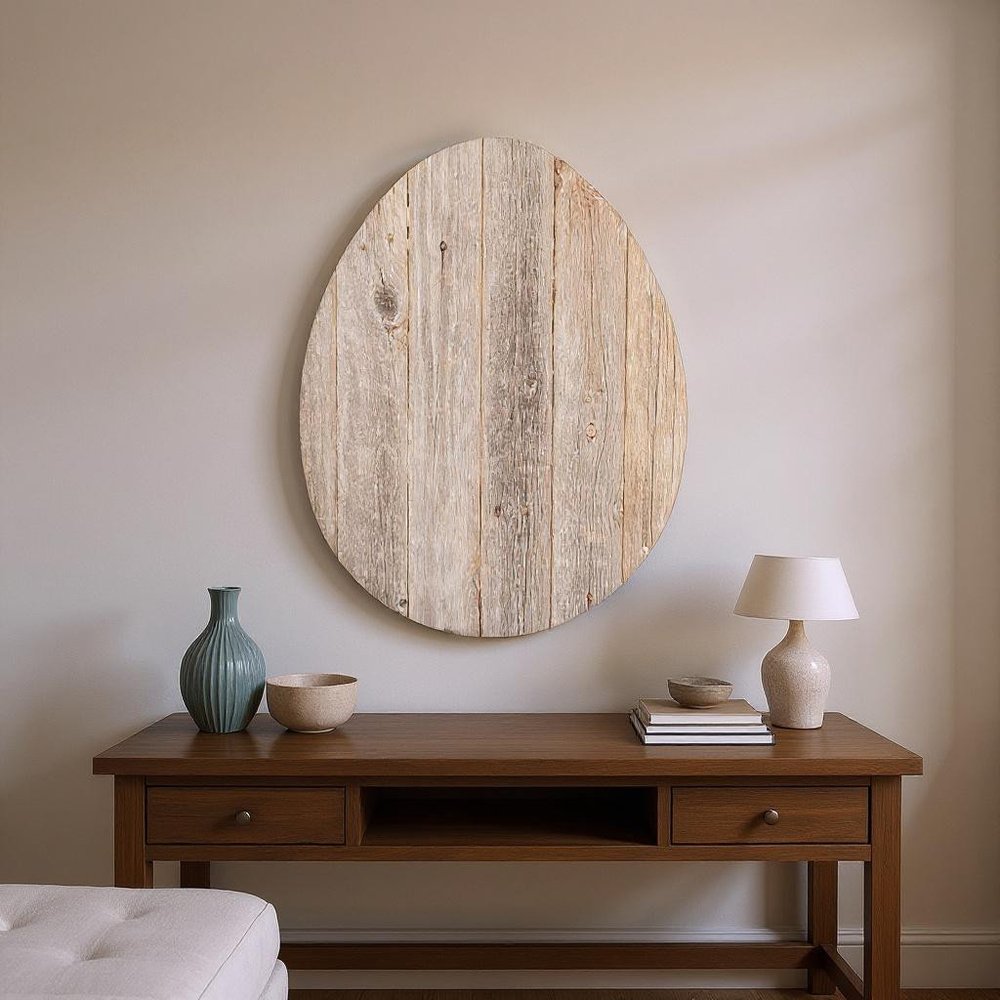 12" X 9" Gray Reclaimed Wood Egg Shaped Wall Decor