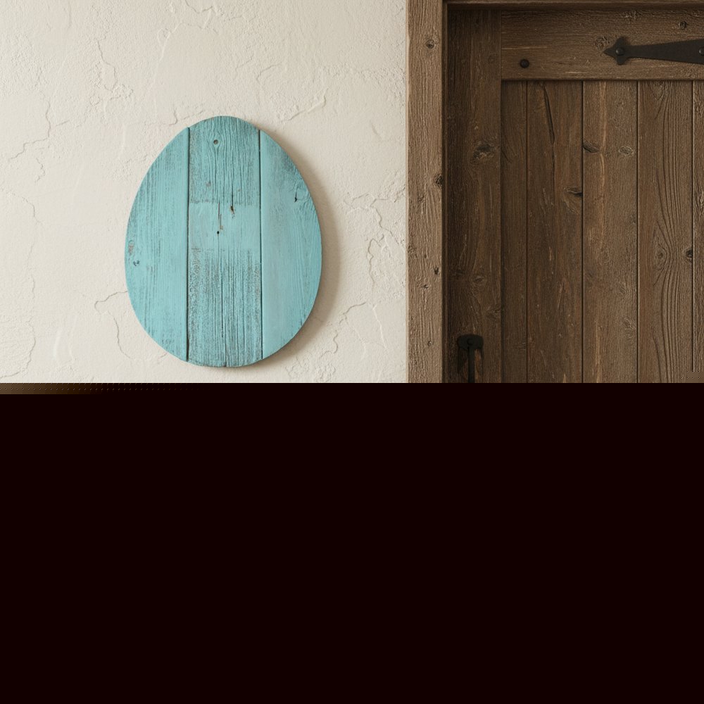 12" X 9" Turquoise Reclaimed Wood Egg Shaped Wall Decor
