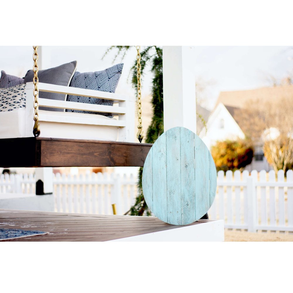 18" X 14" Turquoise Reclaimed Wood Egg Shaped Wall Decor