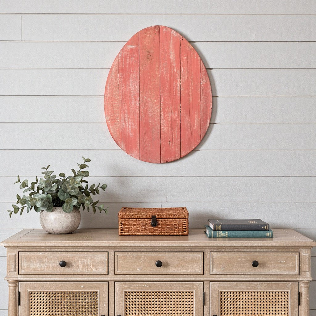 18" X 14" Red Reclaimed Wood Egg Shaped Wall Decor