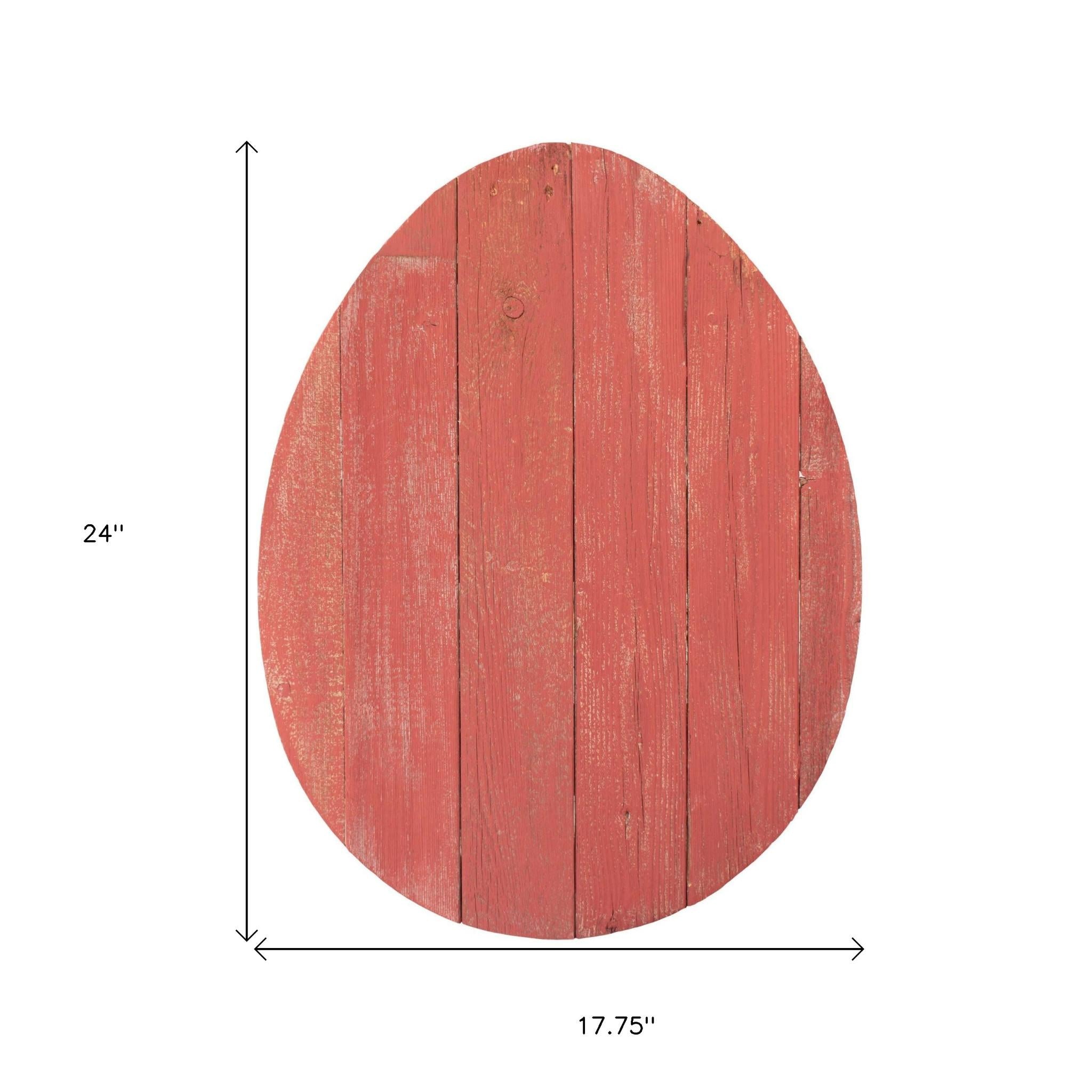 24" X 18" Red Reclaimed Wood Egg Shaped Wall Decor