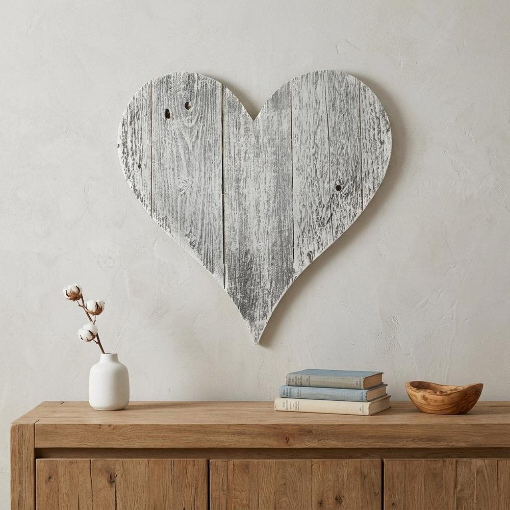 18" Whitewash Reclaimed Wood Heart Wall Decor