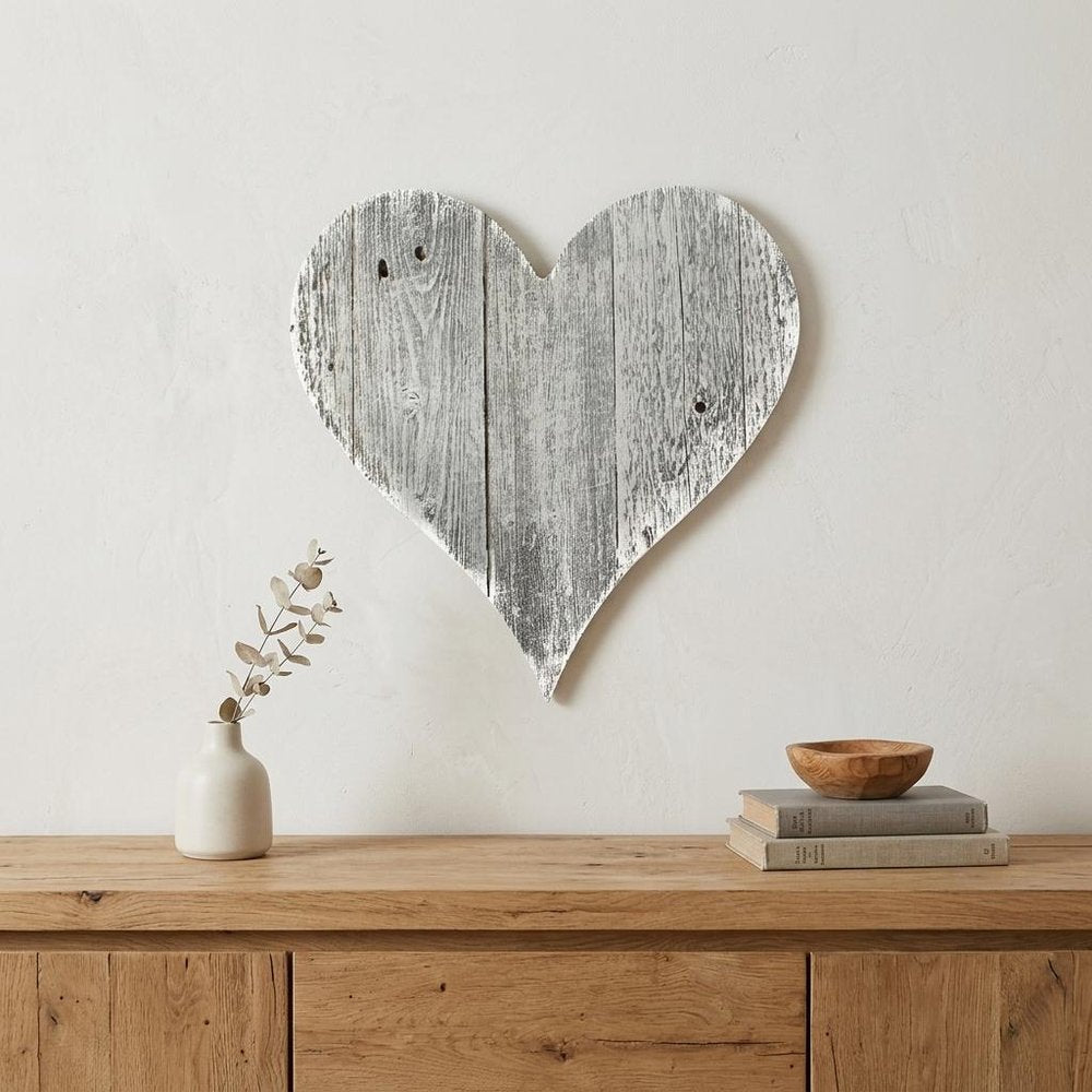 24" Whitewash Reclaimed Wood Heart Wall Decor