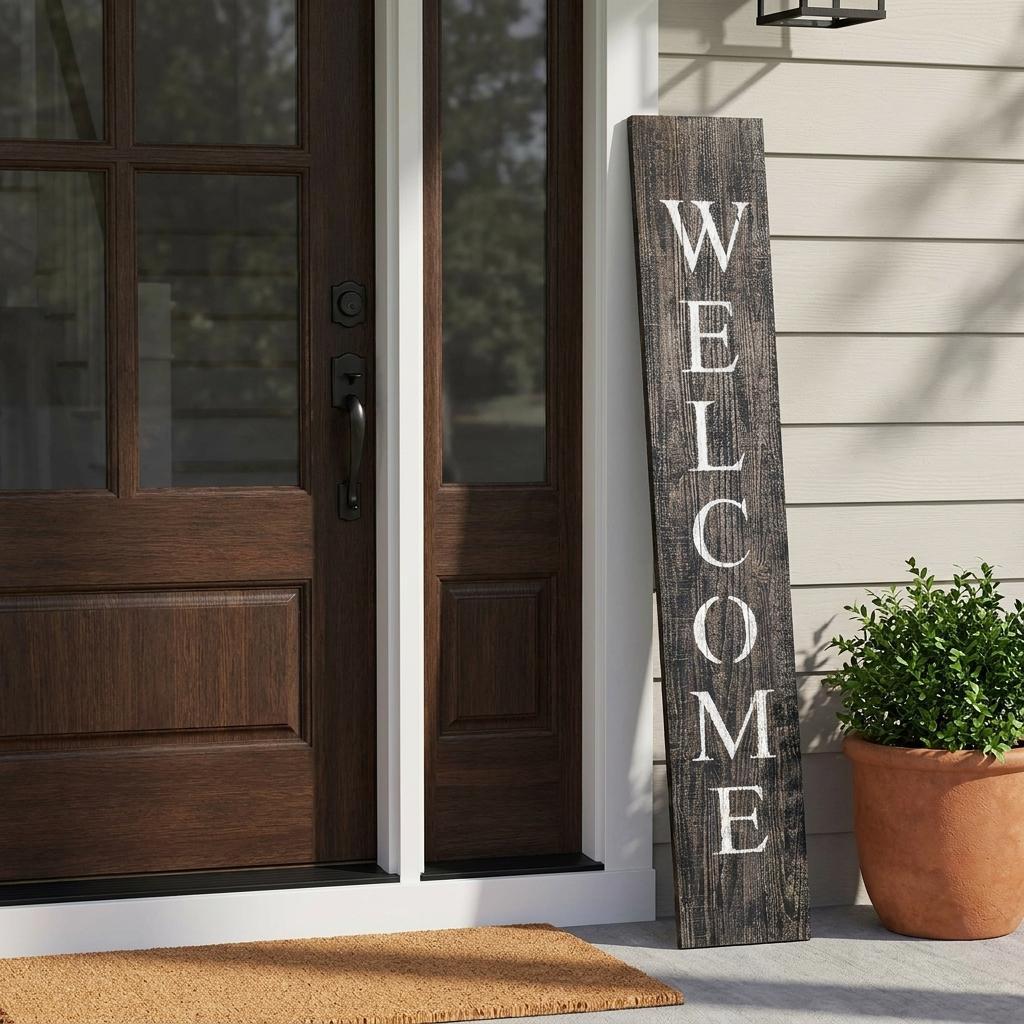 5' Rustic Black And White Front Porch Welcome Sign