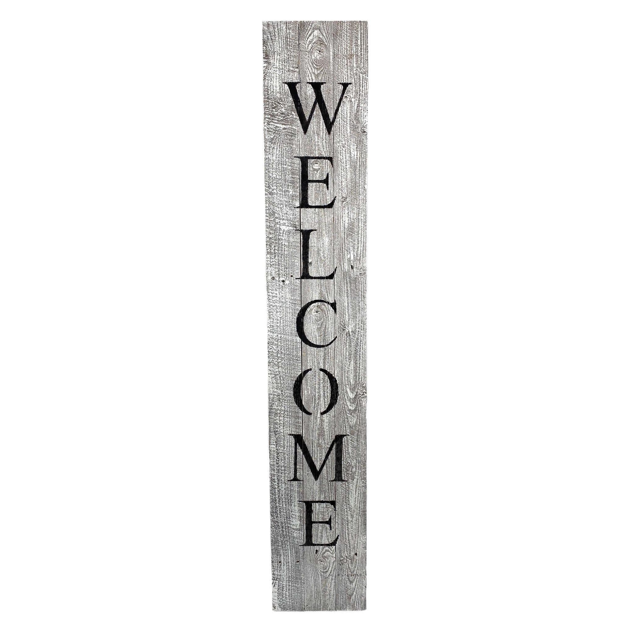 60" Whitewash And Black Solid Wood Welcome Porch Sign