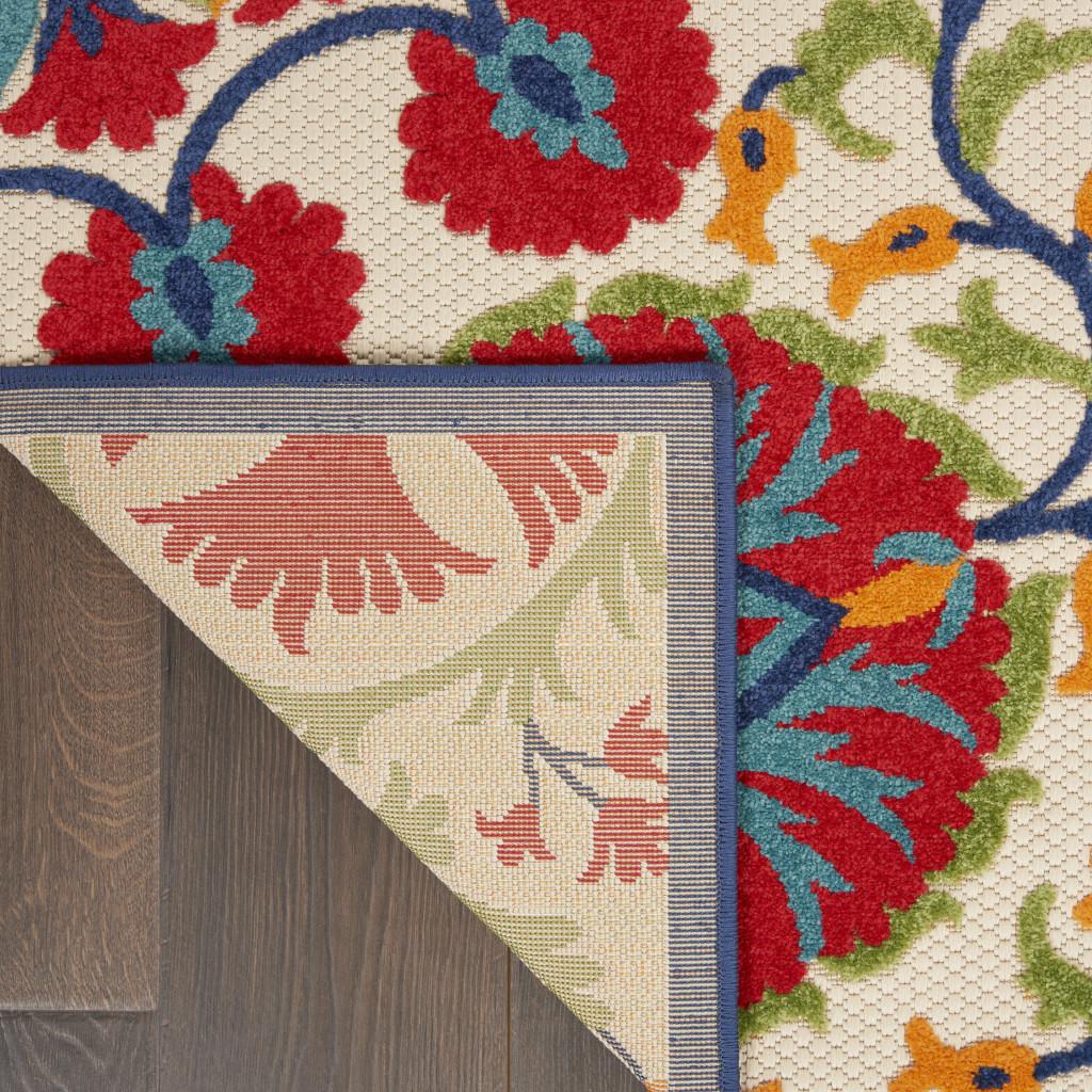 8' X 11' Red And Ivory Floral Indoor Outdoor Area Rug