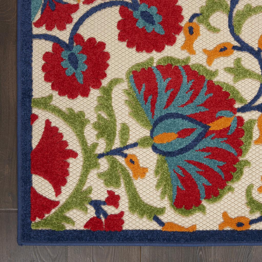 8' X 11' Red And Ivory Floral Indoor Outdoor Area Rug
