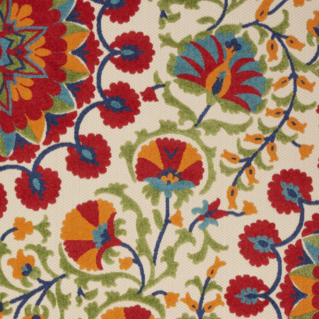 8' X 11' Red And Ivory Floral Indoor Outdoor Area Rug