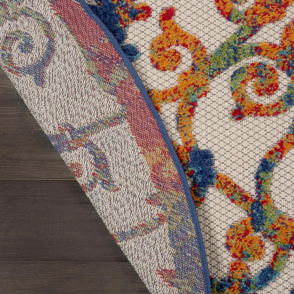 4' Ivory And Blue Round Indoor Outdoor Area Rug
