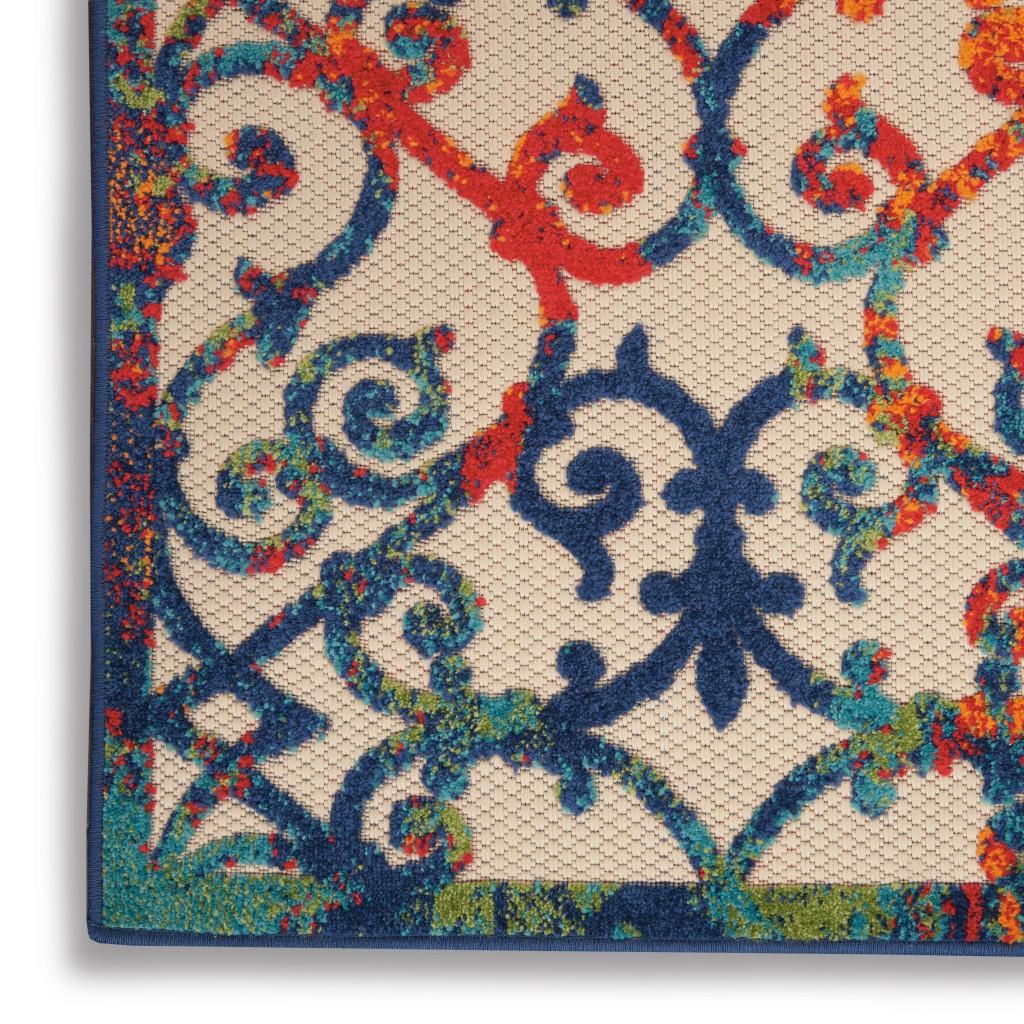 5' X 8' Ivory And Blue Indoor Outdoor Area Rug