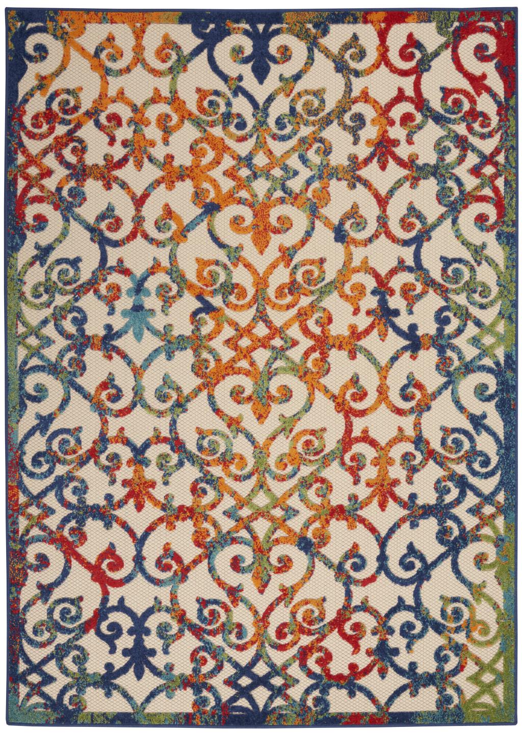 5' X 8' Ivory And Blue Indoor Outdoor Area Rug