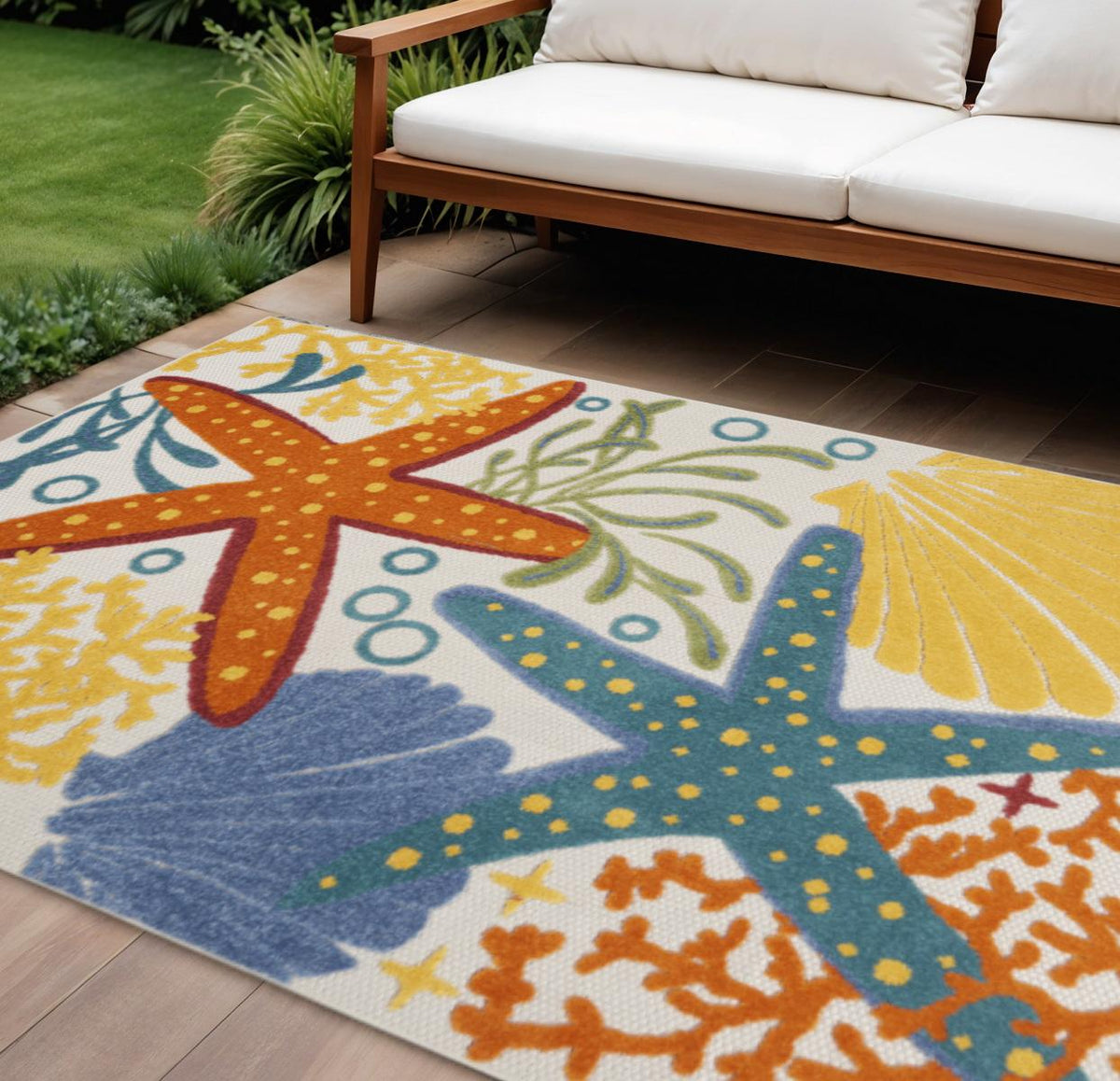 8' X 11' Yellow And Ivory Indoor Outdoor Area Rug