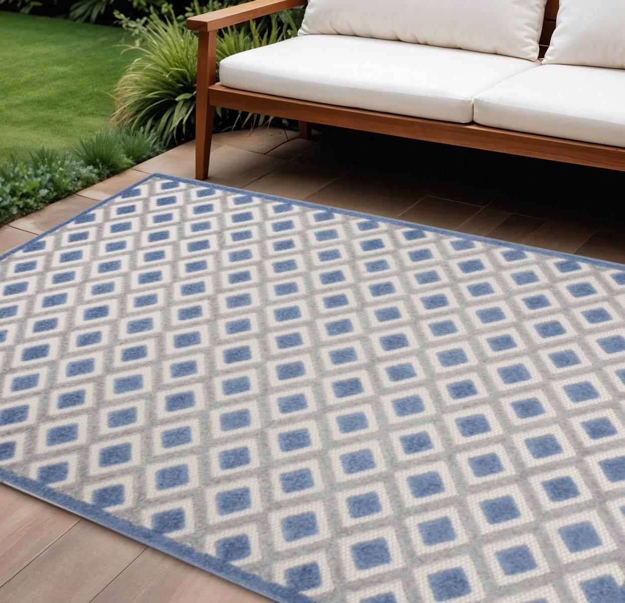 8' X 11' Blue And Gray Indoor Outdoor Area Rug
