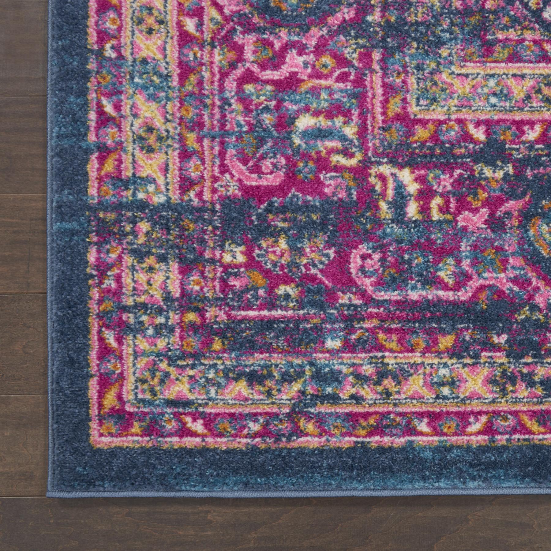 7' X 10' Blue And Pink Medallion Distressed Area Rug