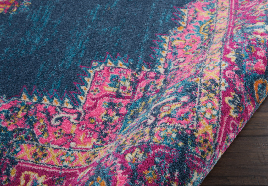 7' X 10' Blue And Pink Medallion Distressed Area Rug