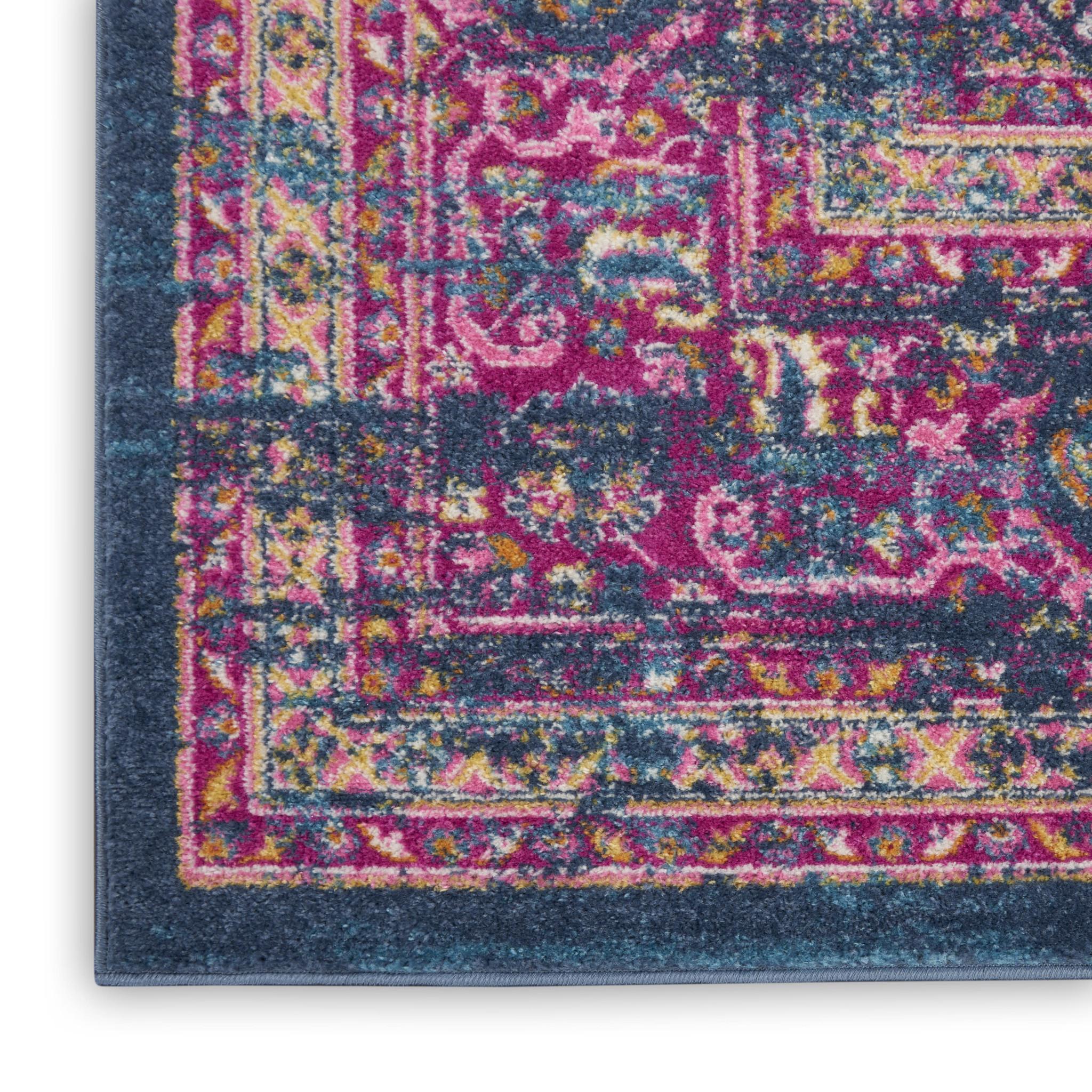 7' X 10' Blue And Pink Medallion Distressed Area Rug