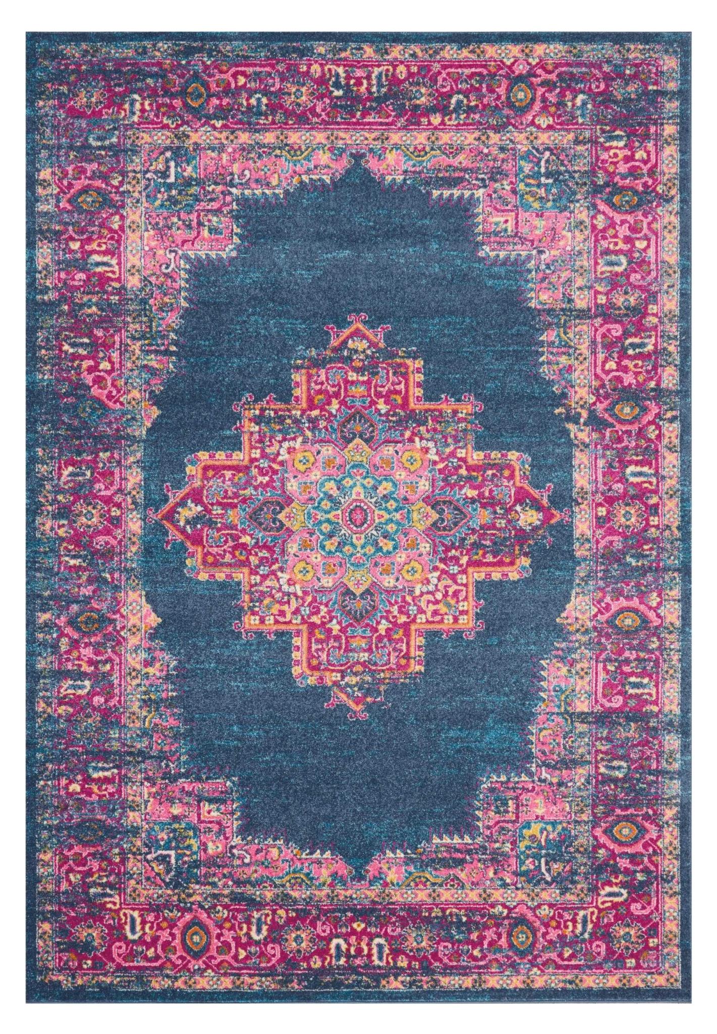 7' X 10' Blue And Pink Medallion Distressed Area Rug