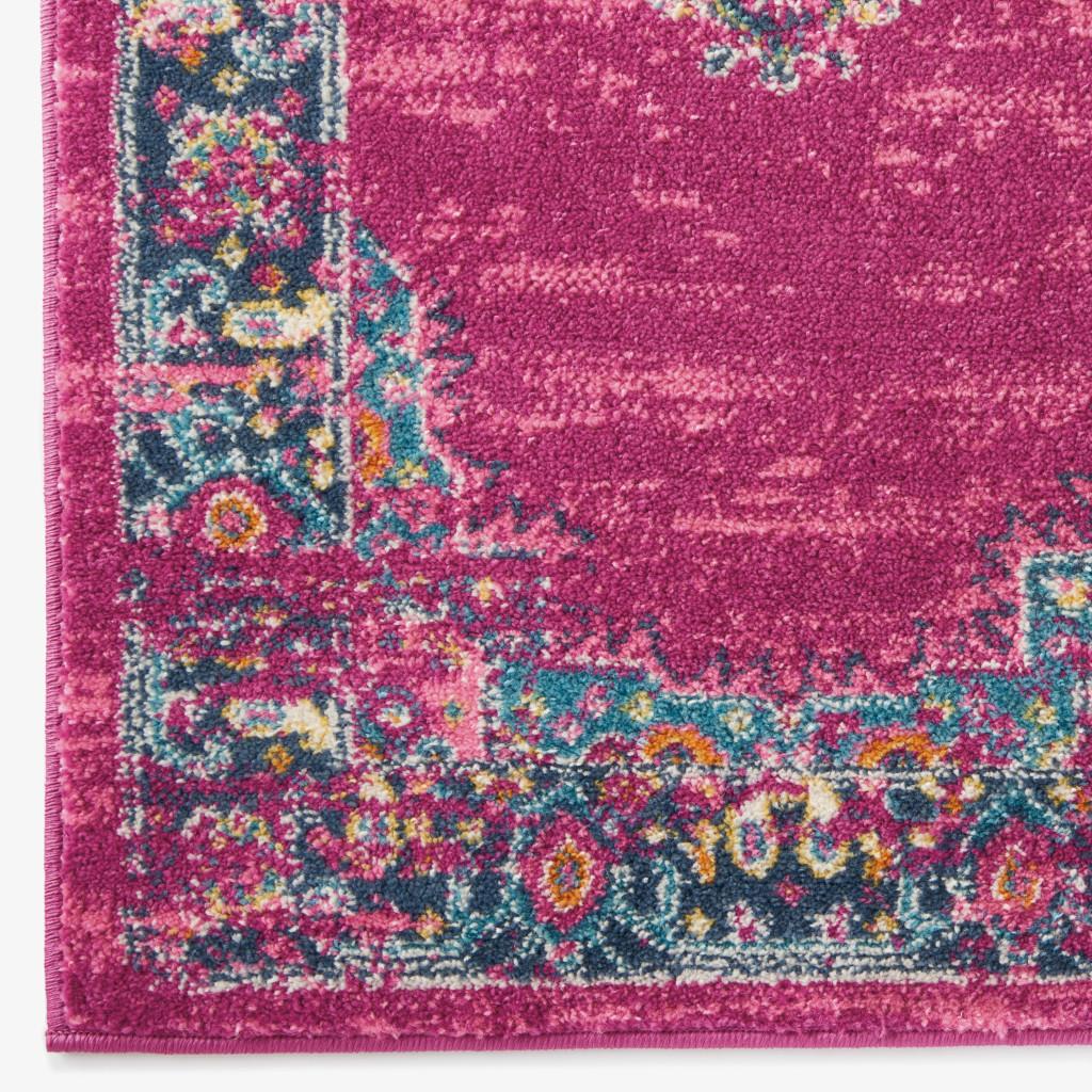 5' X 7' Fuchsia And Blue Oriental Distressed Area Rug
