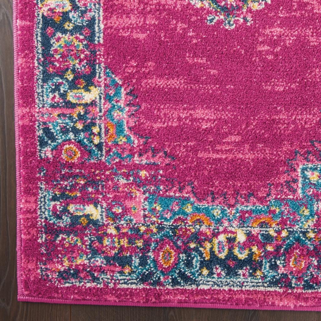 5' X 7' Fuchsia And Blue Oriental Distressed Area Rug
