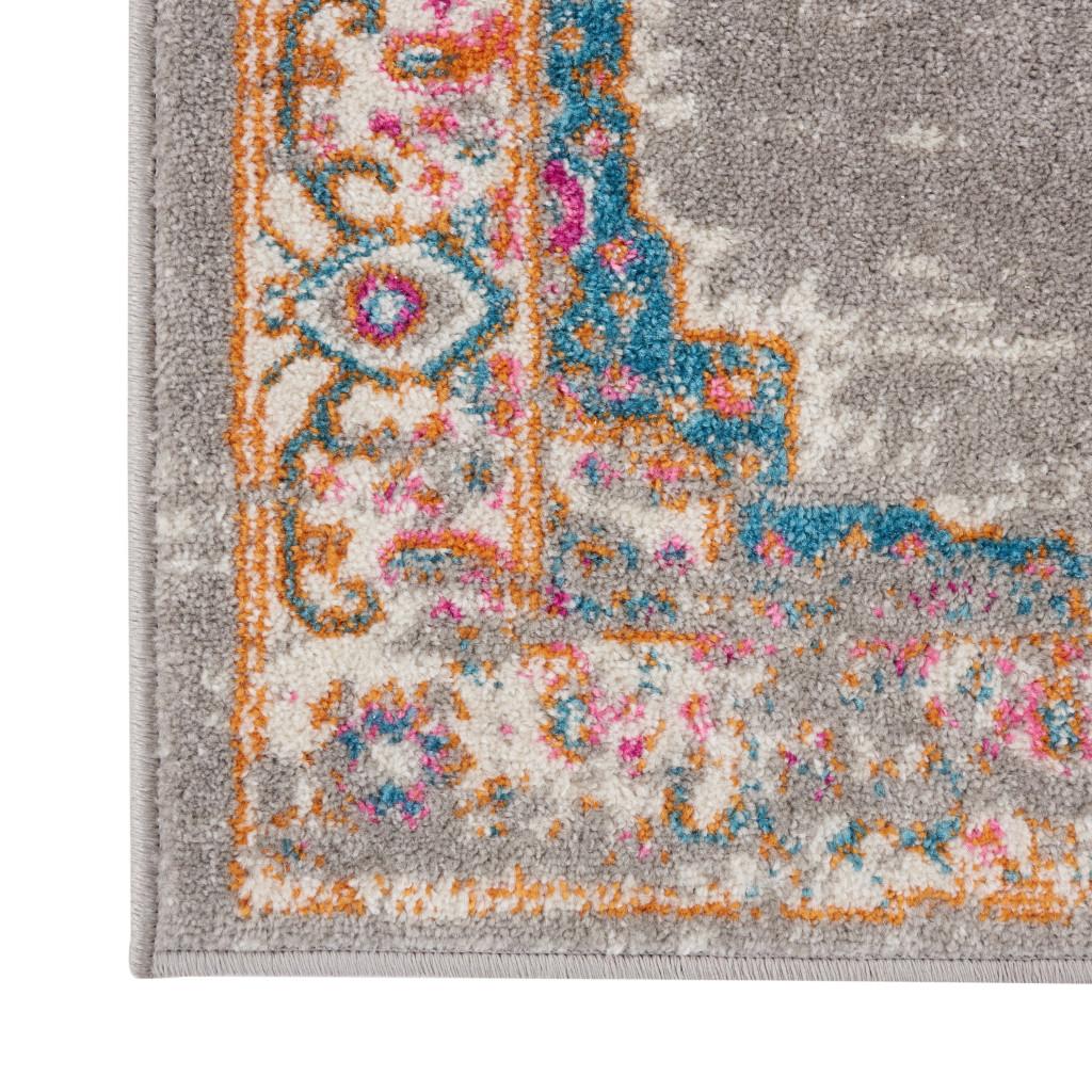 7' X 10' Gray And Gold Medallion Distressed Area Rug