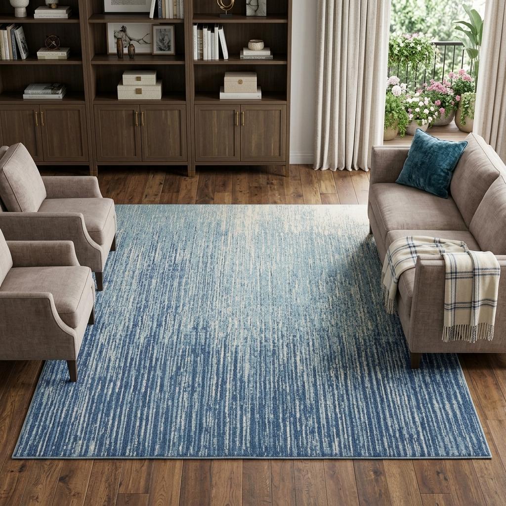8' X 10' Blue And Ivory Abstract Area Rug