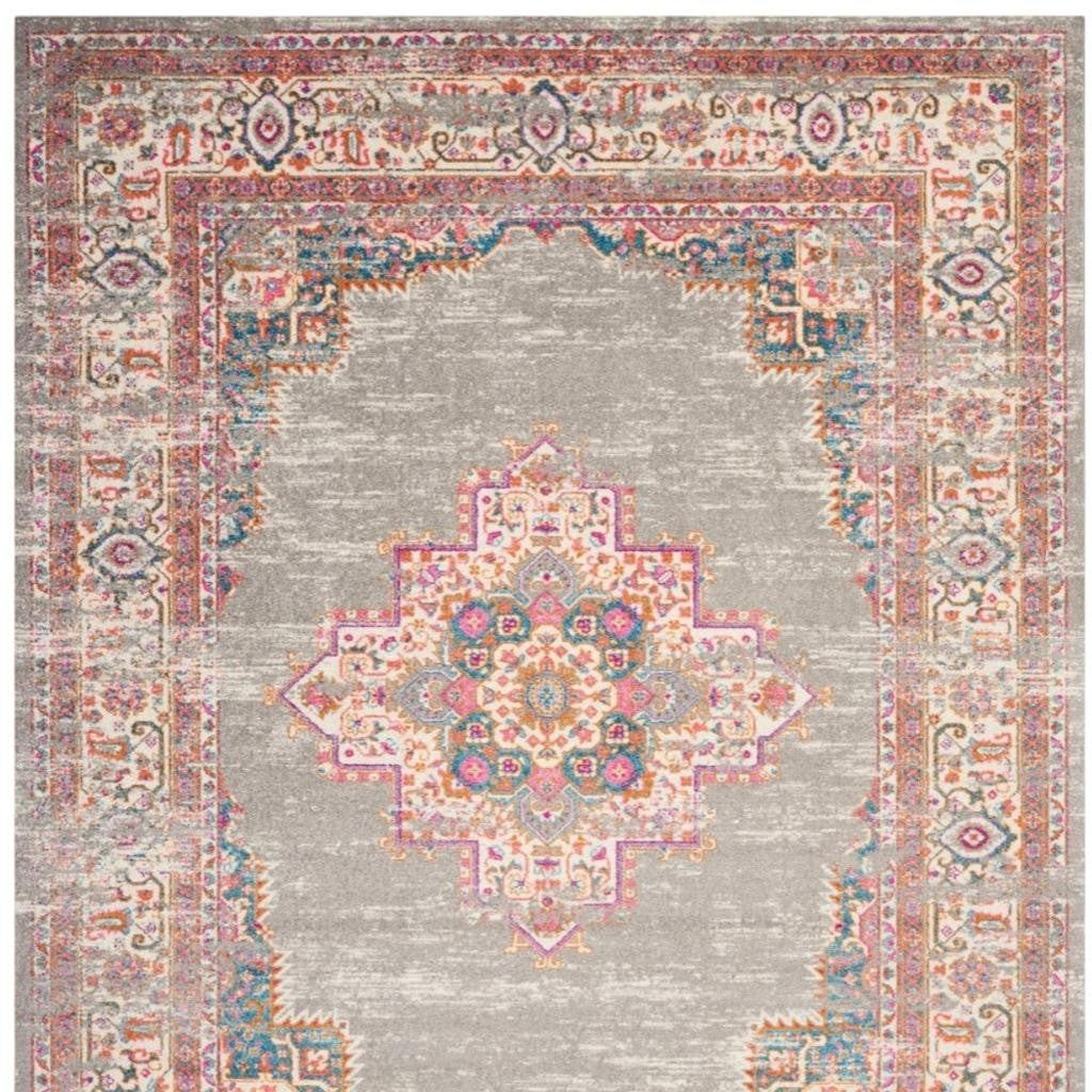 8' X 10' Gray And Gold Medallion Distressed Area Rug