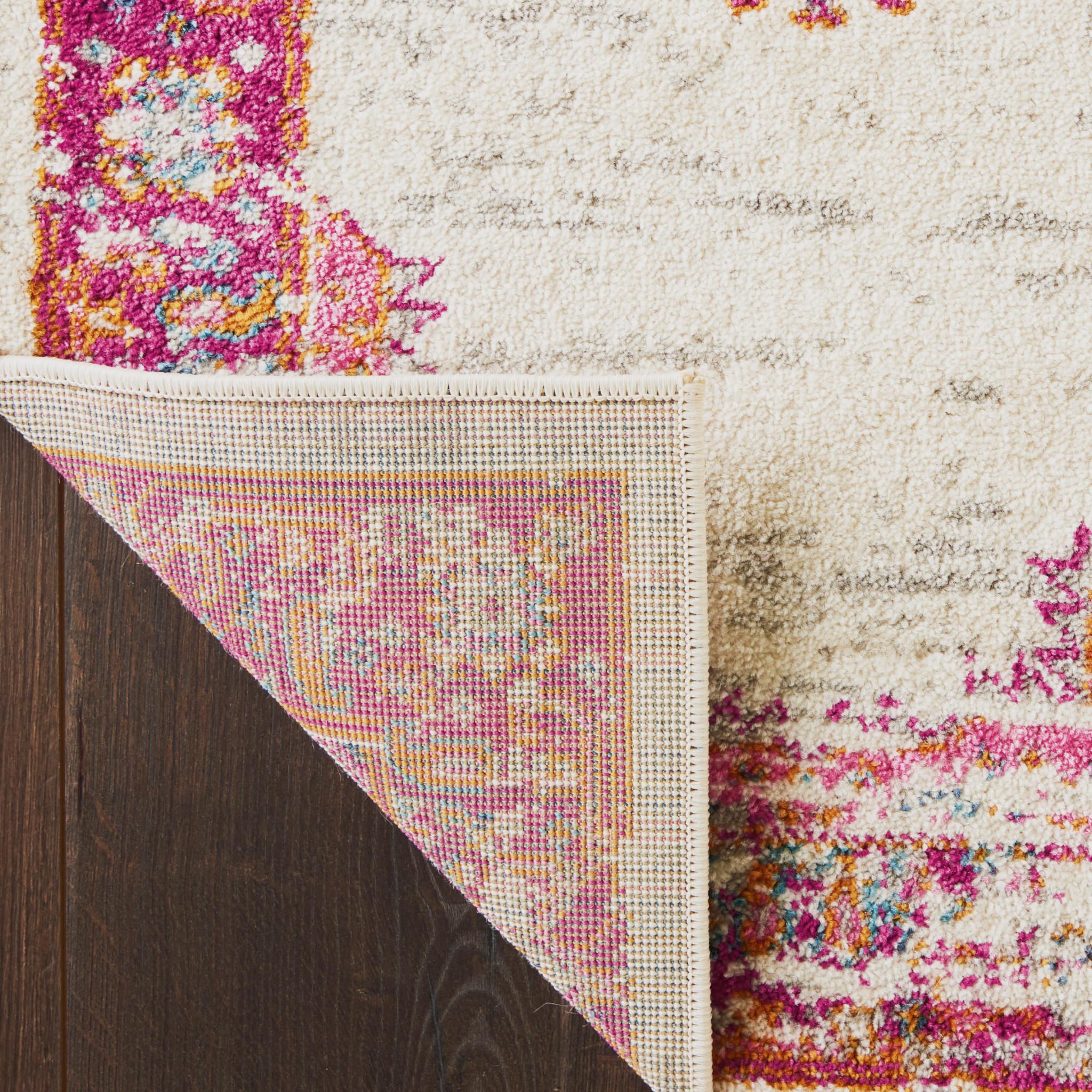 5' X 7' Ivory And Fuchsia Oriental Distressed Area Rug