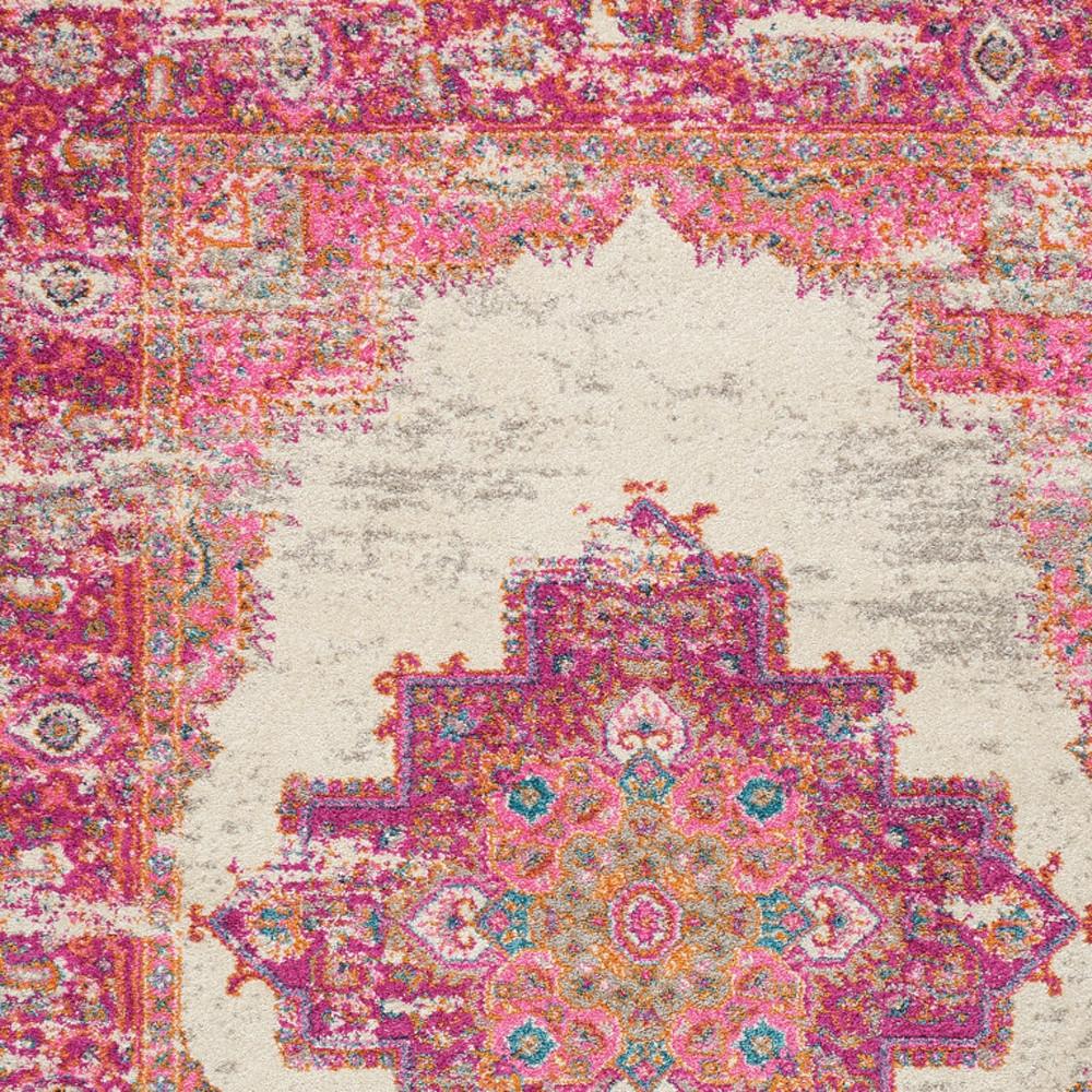 5' X 7' Ivory And Fuchsia Oriental Distressed Area Rug