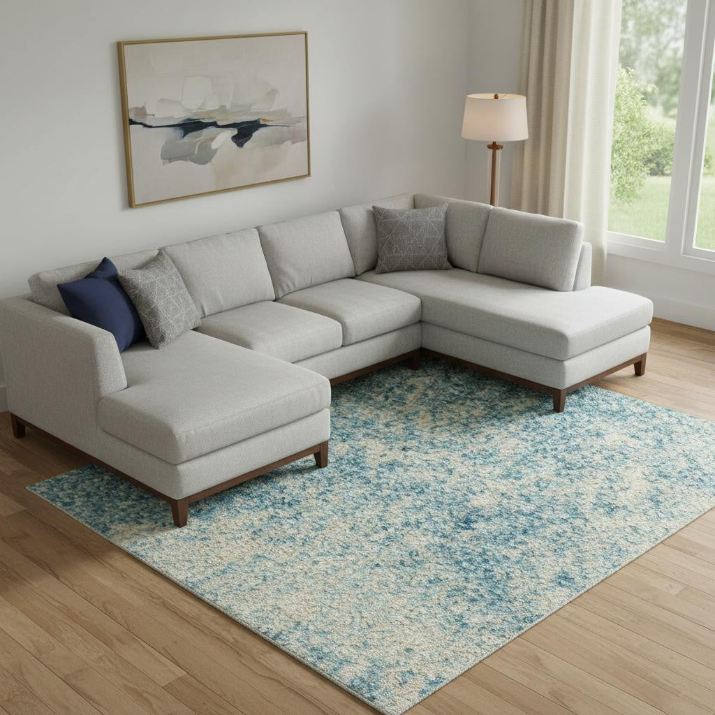 8' X 10' Blue And Ivory Abstract Area Rug