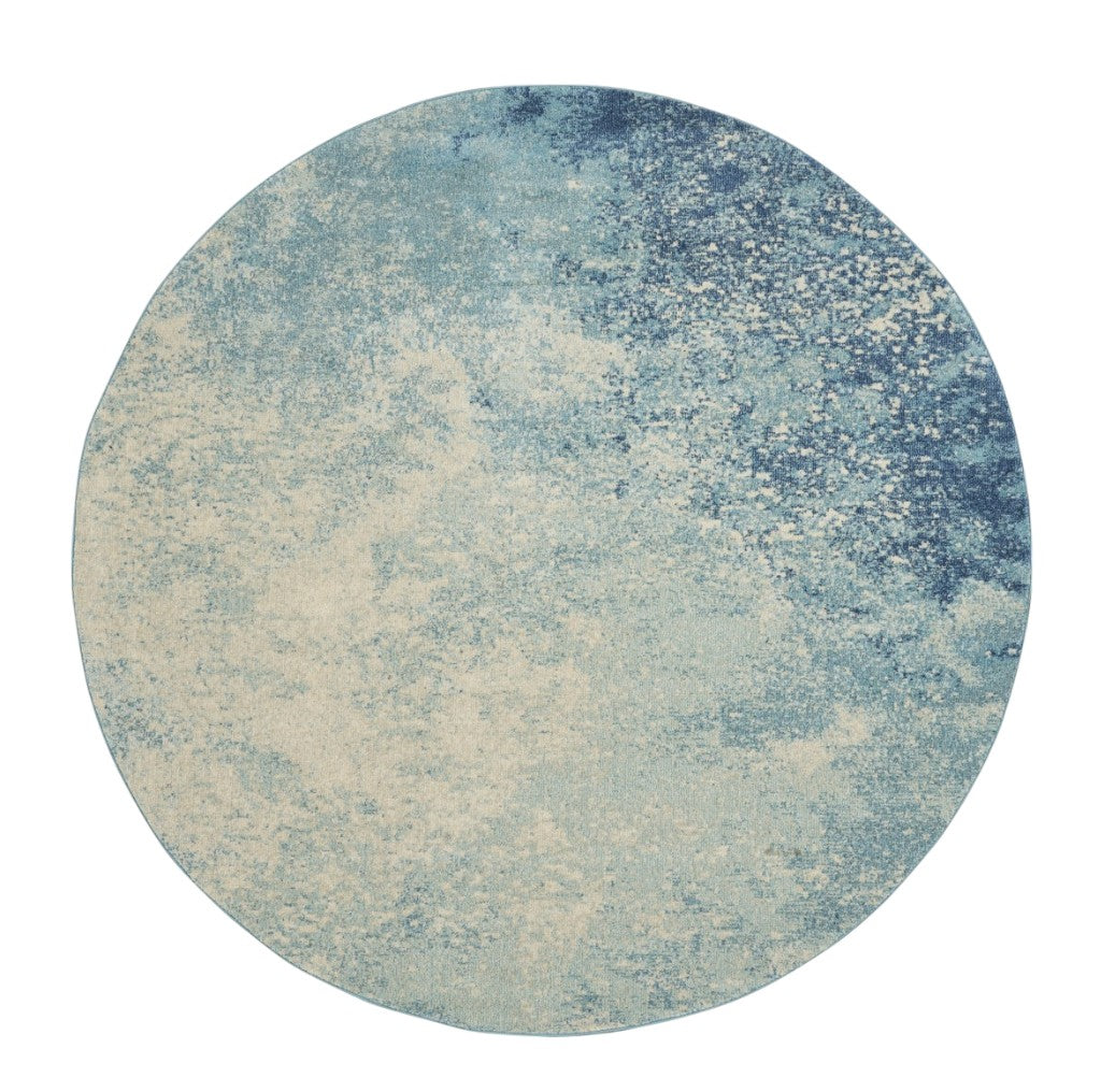 8' Blue And Ivory Abstract Round Rug