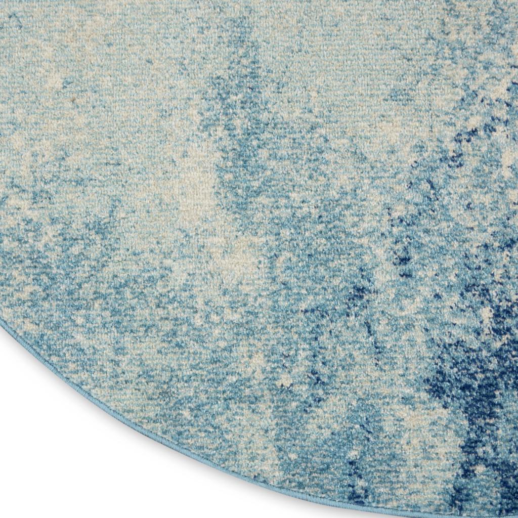8' Blue And Ivory Abstract Round Rug