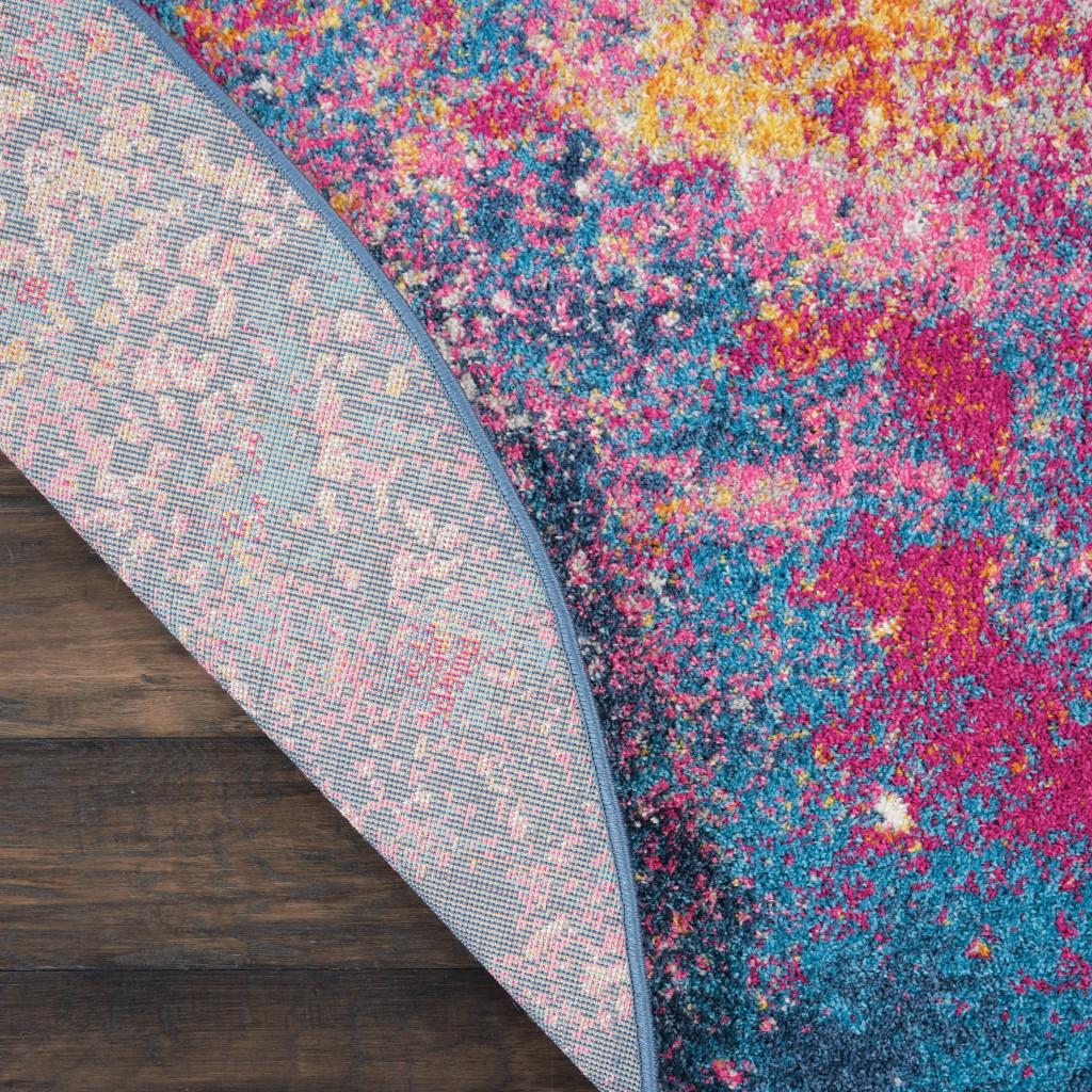 5' Blue And Orange Abstract Round Rug
