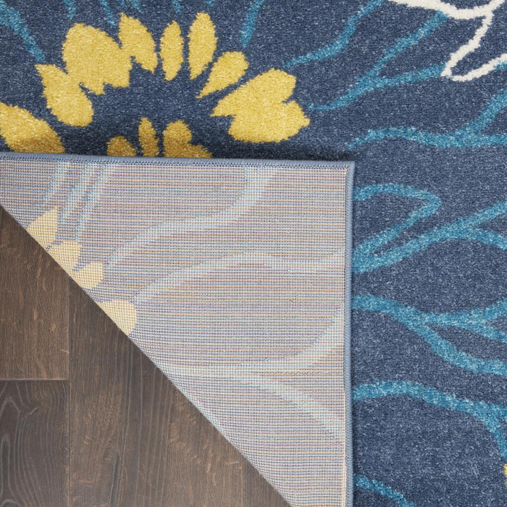 5' X 7' Blue And Gold Floral Area Rug