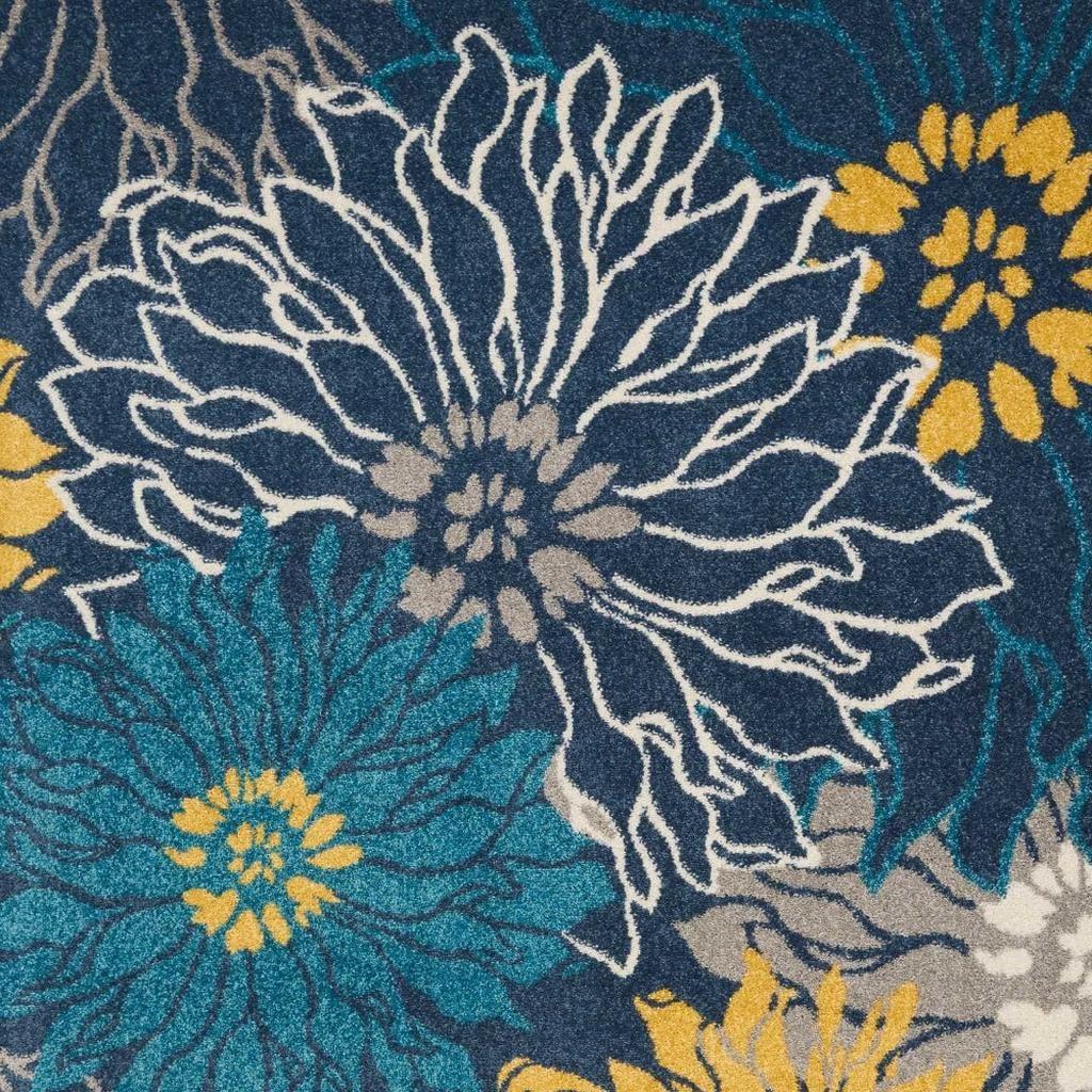 5' X 7' Blue And Gold Floral Area Rug