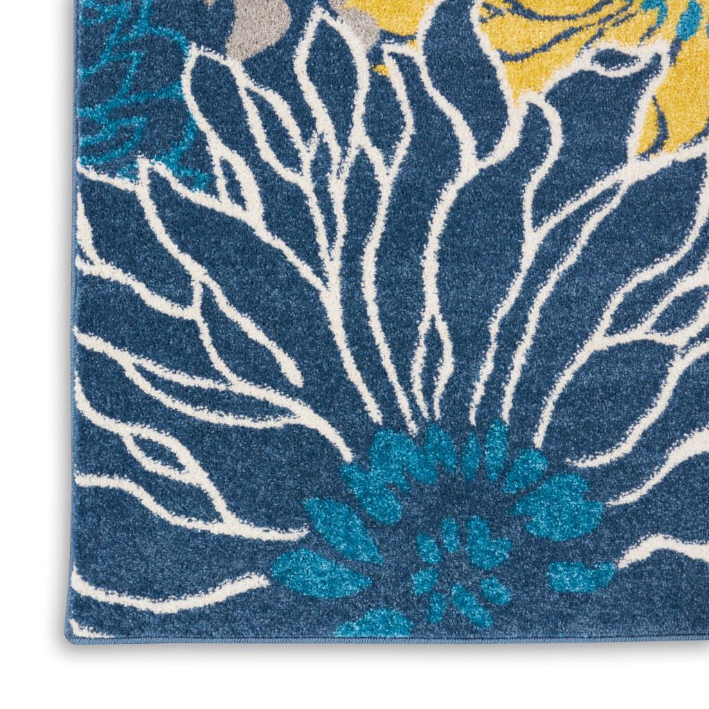 5' X 7' Blue And Gold Floral Area Rug