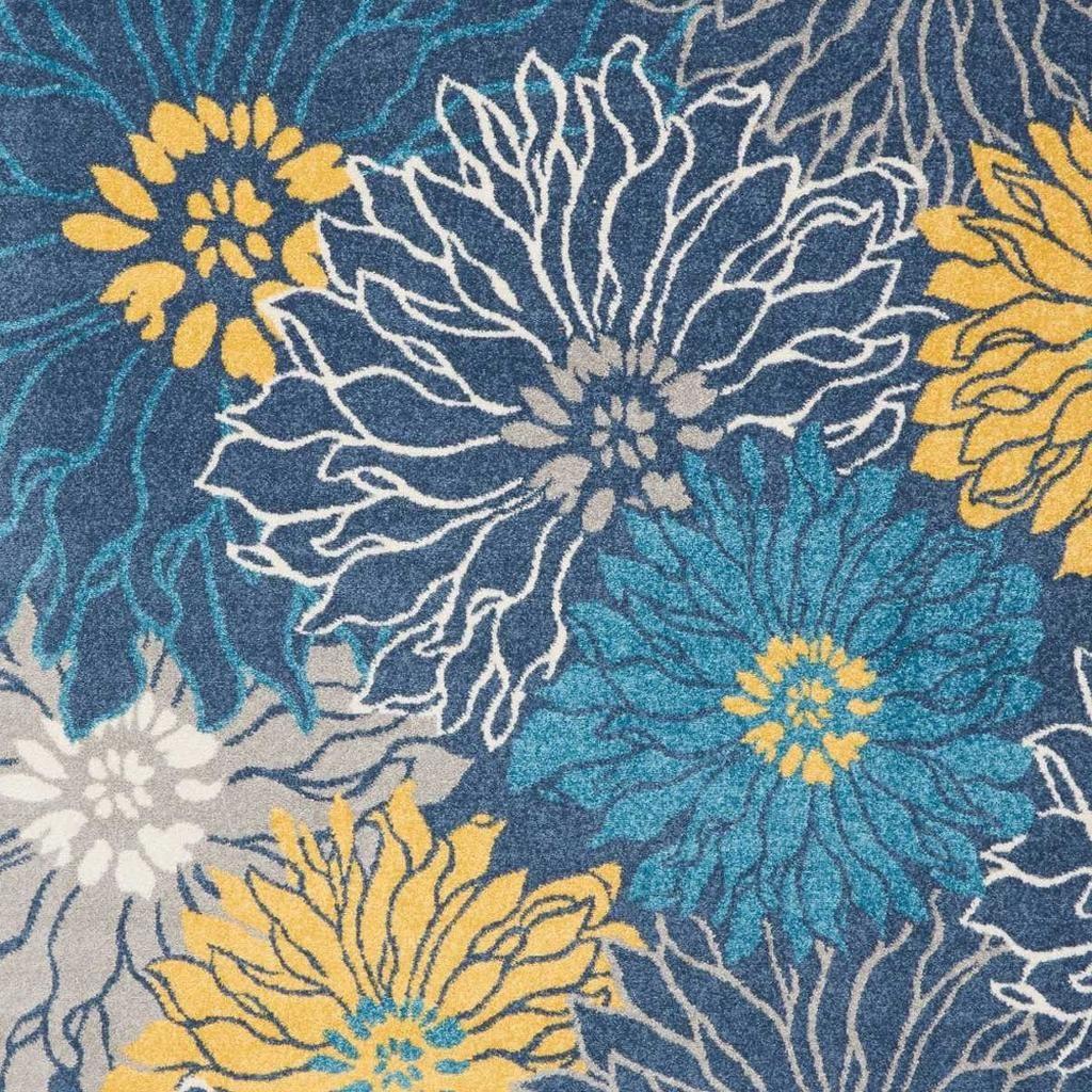 7' X 10' Blue And Gold Floral Area Rug