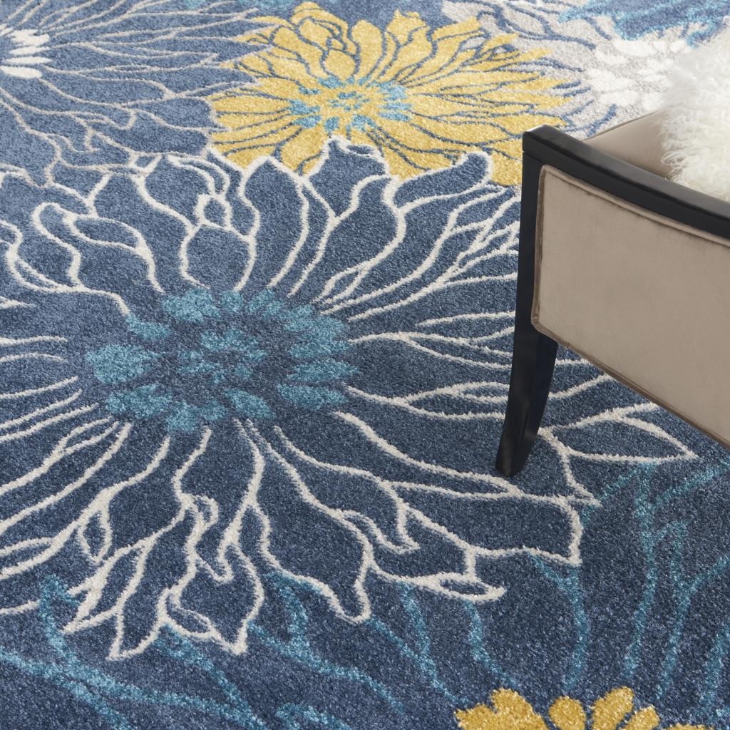 7' X 10' Blue And Gold Floral Area Rug