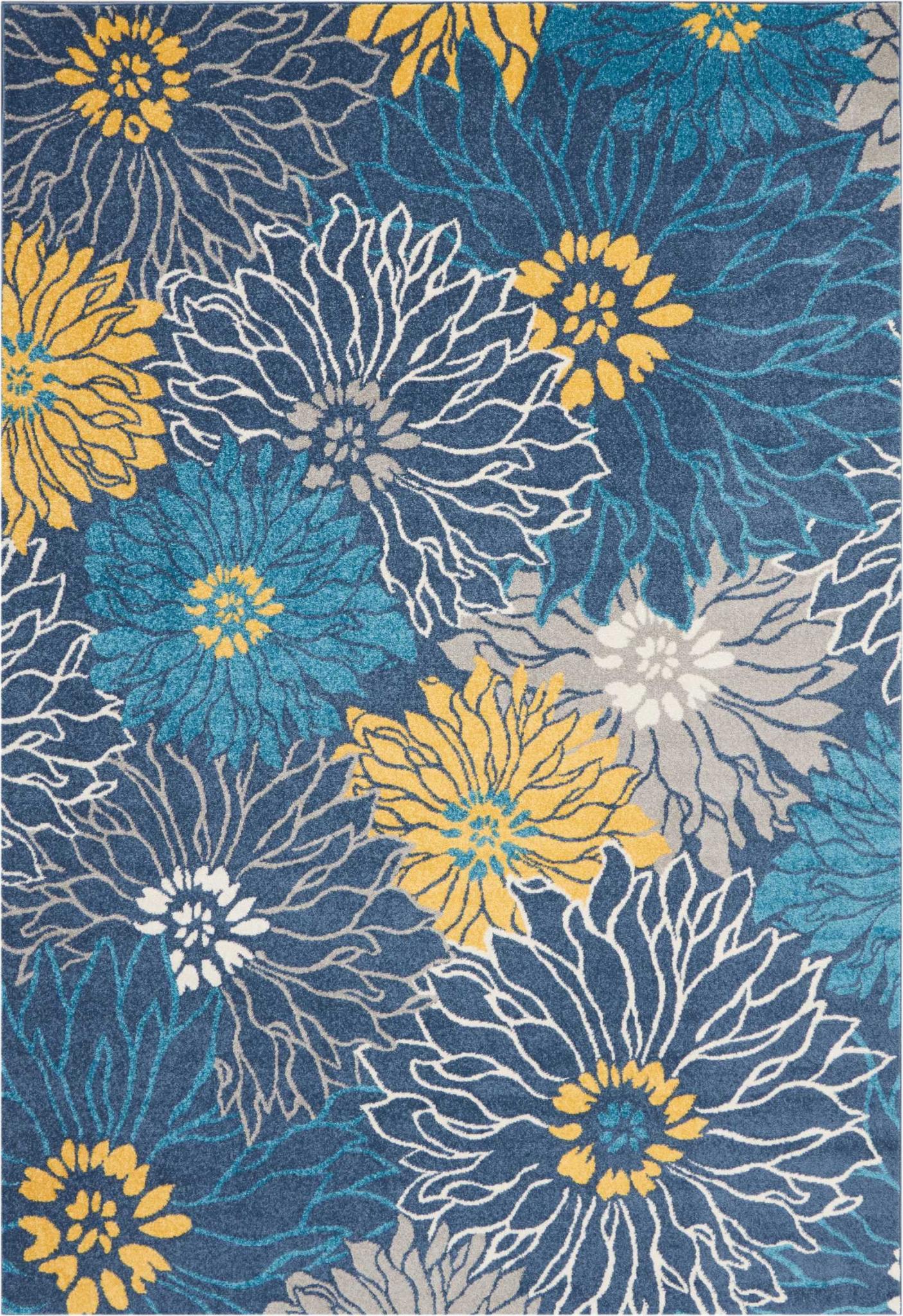 7' X 10' Blue And Gold Floral Area Rug