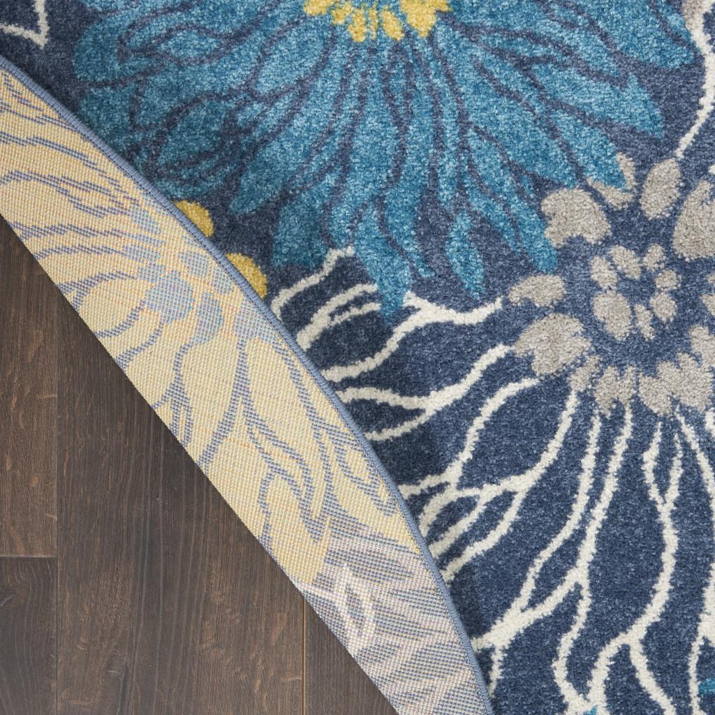 8' Blue And Gold Floral Round Rug