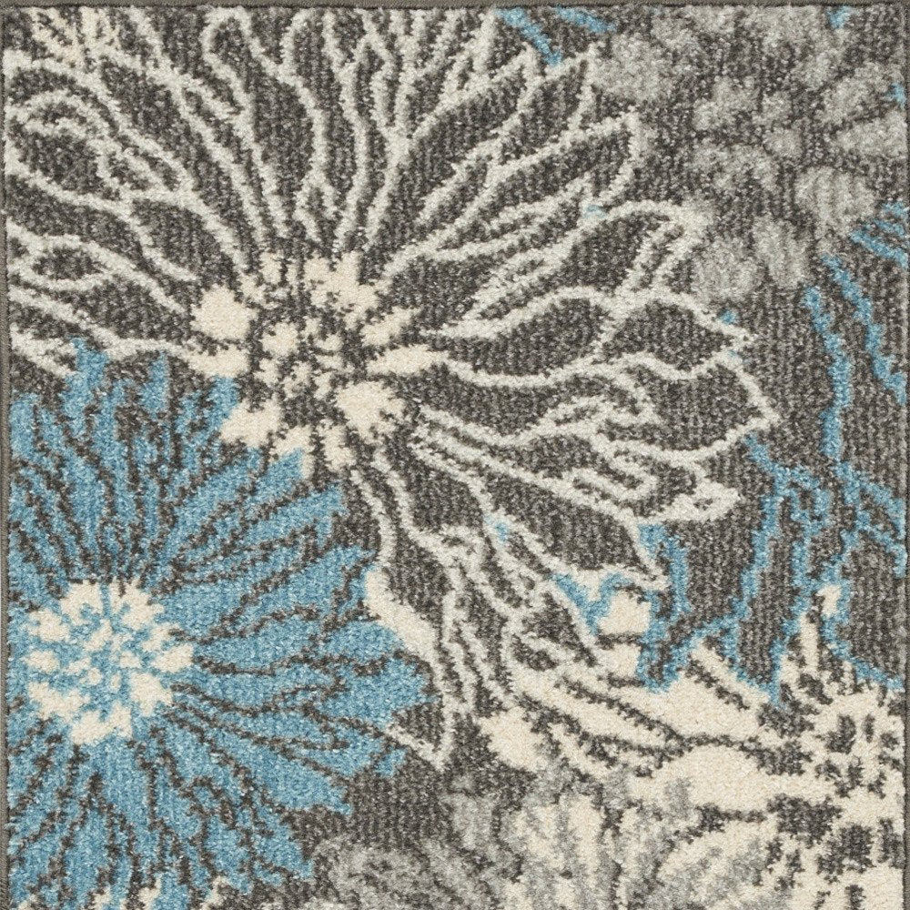 2' X 3' Blue And Gray Floral Area Rug