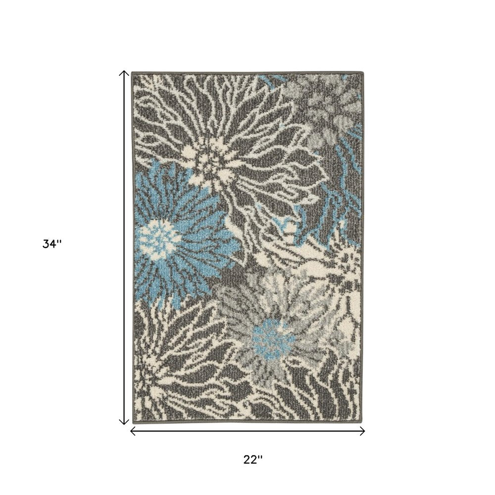 2' X 3' Blue And Gray Floral Area Rug
