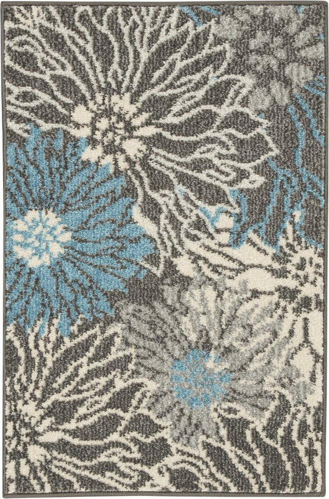 2' X 3' Blue And Gray Floral Area Rug