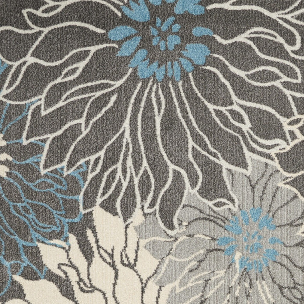 7' X 10' Blue And Gray Floral Area Rug