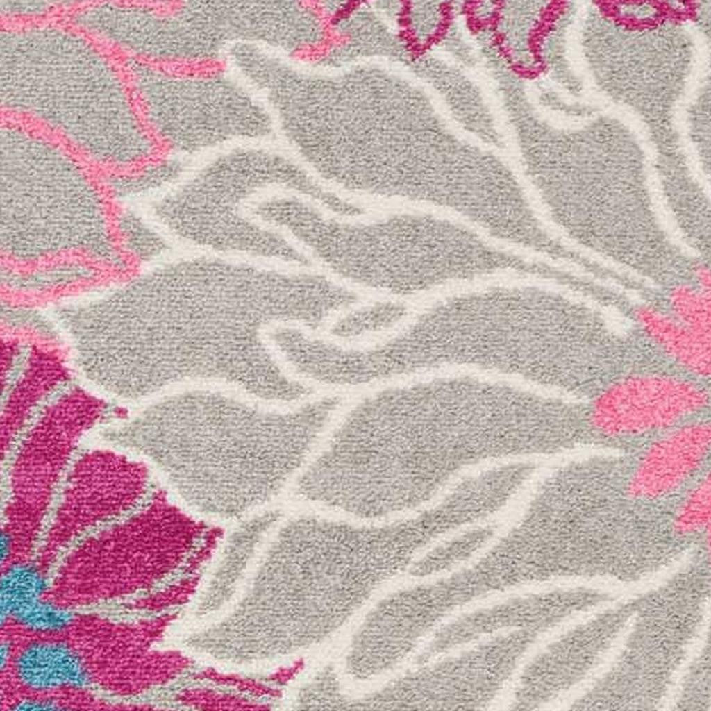 4' X 6' Gray And Pink Floral Area Rug