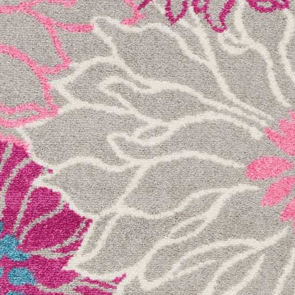4' X 6' Gray And Pink Floral Area Rug