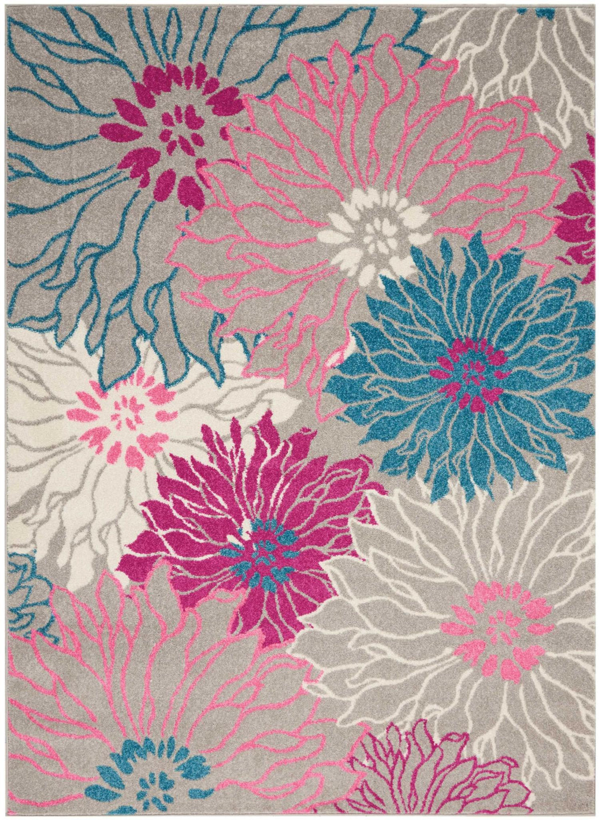 5' X 7' Gray And Pink Floral Area Rug