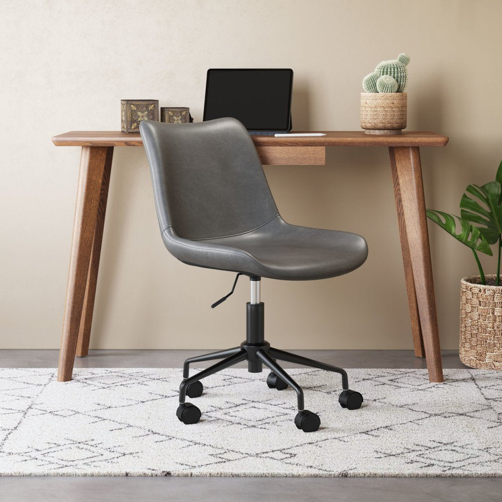 Gray and Black Adjustable Swivel Faux Leather Rolling Office Chair